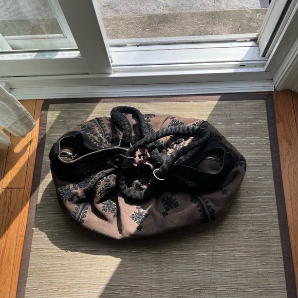 Chocolate Brown Christian Louboutin Suede Hobo with Black Suede Accents - Picture 6 of 7